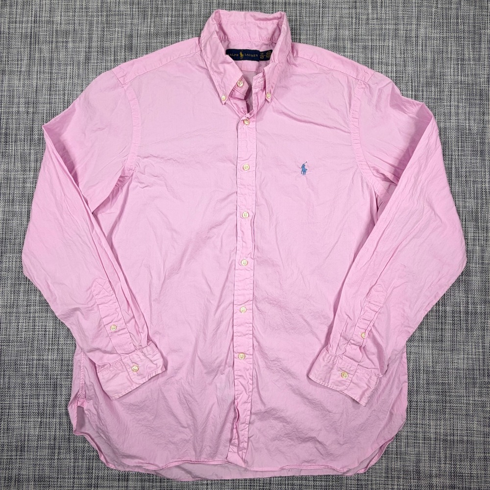 Ralph Lauren Mens Pink Long Sleeve Button Down Shirt 100% Cotton Size 17/43